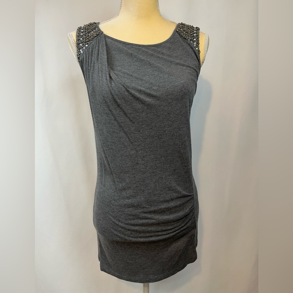 Grey Sleeveless Top with Beads on Shoulders Size M